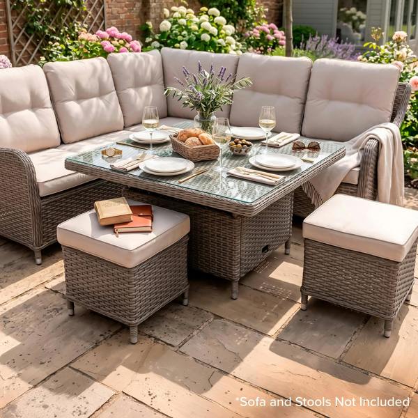 Dellonda Chester Rattan Wicker Adjustable Outdoor Dining Table, Brown - DG73