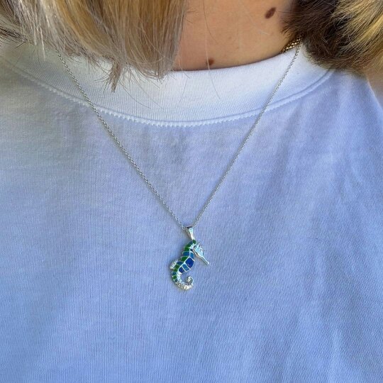 Reeves & Reeves Enamel Seahorse Necklace