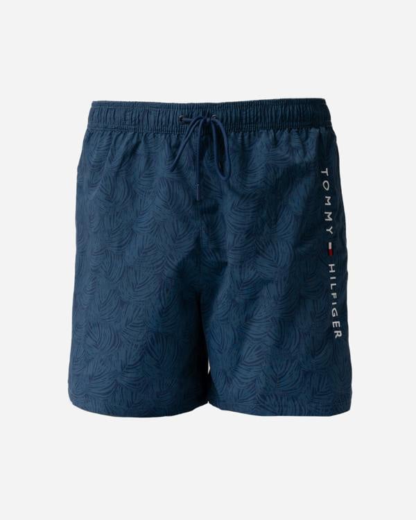 front of Tommy Hilfiger Print Mens Drawstring Swimming Shorts in  Palm Leaf Aegean Sea
