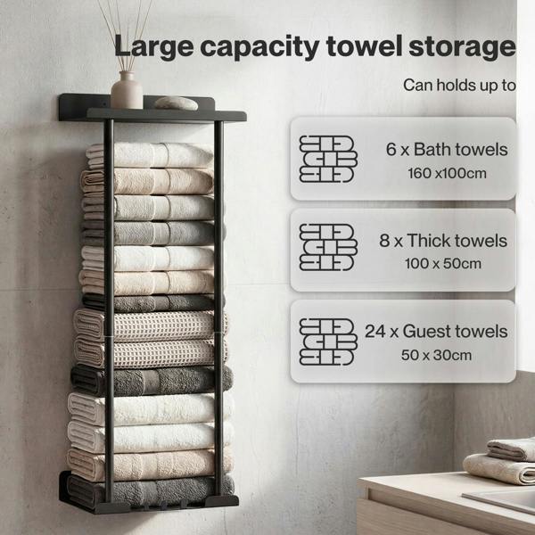 Levede Towel Rack Adjustable No Drilling Towel Holder Storage Wall Mounted Black