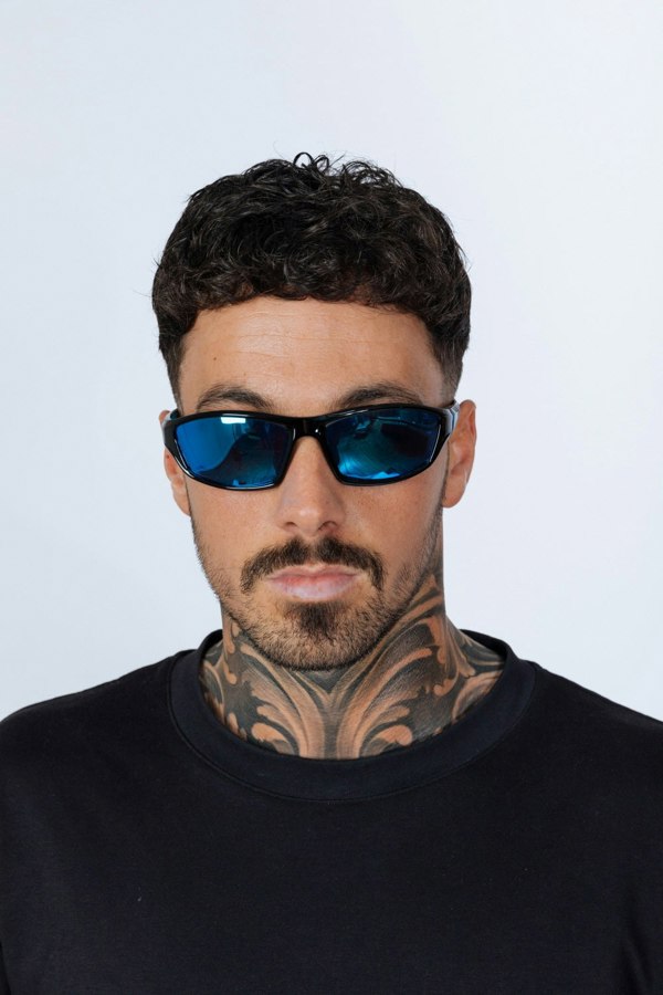 SVNX Outdoor Racer Sunglasses in Black Blue with Hard Case