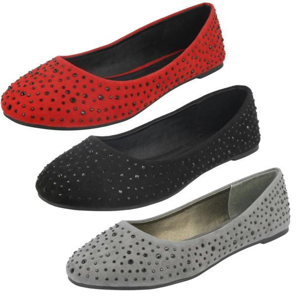 Spot On Ladies Spot On Flat Diamante Ballerinas