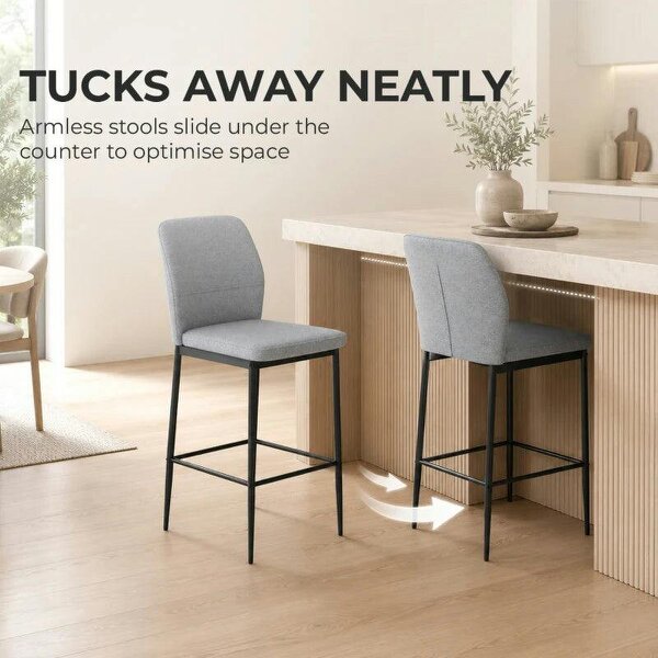 Modern Tall Chairs, Set of 2 Velvet Bar Stools with Footrest and Backrest, Kitchen & Living Room Stools, Grey