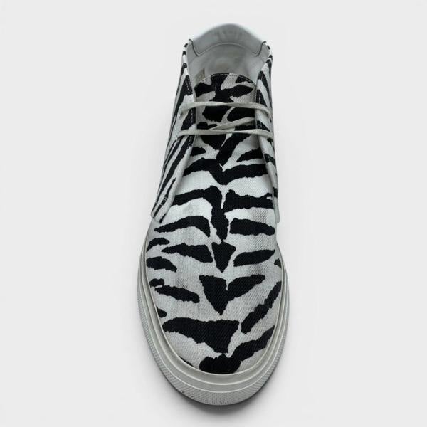 Saint Laurent Zebra Canvas Distressed Laced Sneakers Black White
