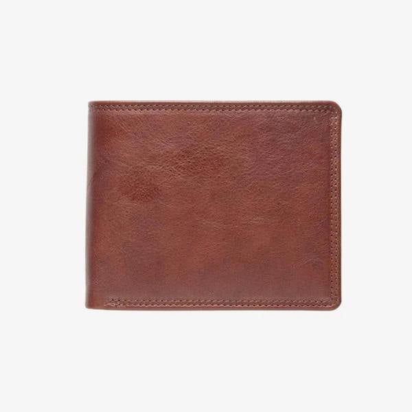 Front view of Light Brown leather wallet on a white background