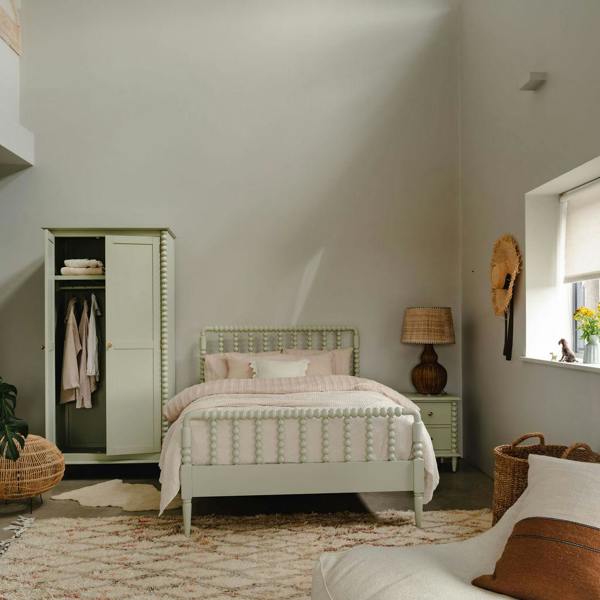 Statement Furniture Cromwell Wooden Bed Frame with Bobbin Design Headboard and Foot End - Pale Olive