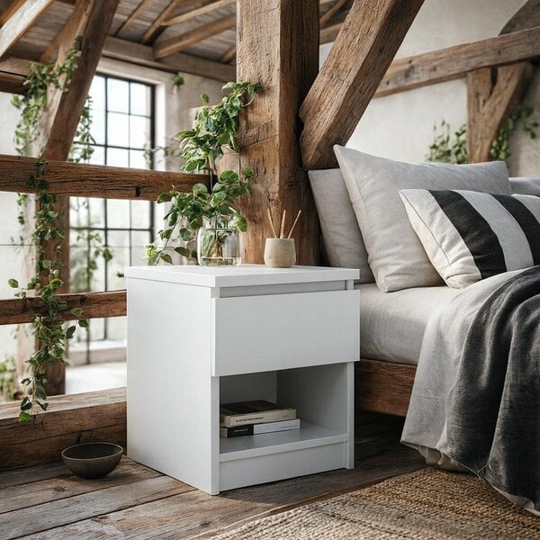 Wyld Haus Budapest White Wooden Bedside Table 1 Drawer 1 Shelf
