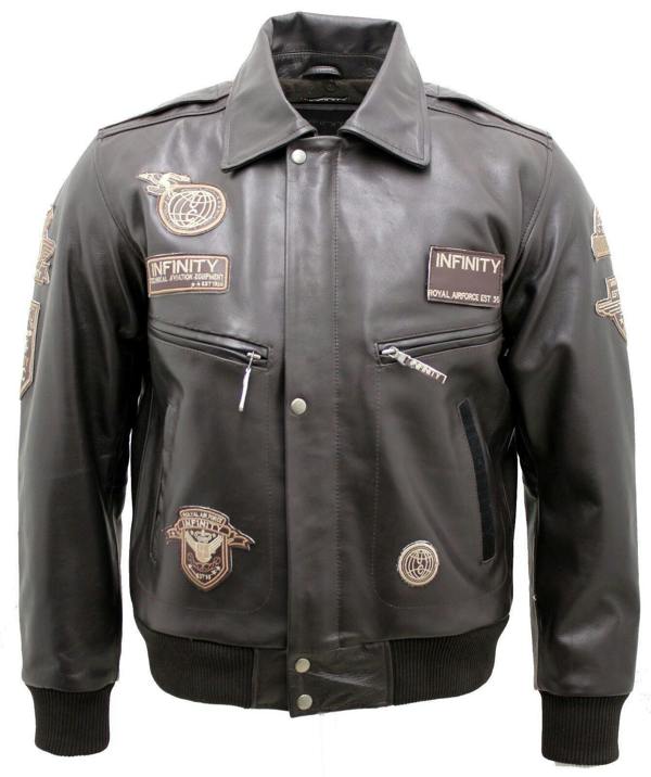 Infinity Leather Mens Cow Hide Detachable Collar Leather Flight Bomber Jacket