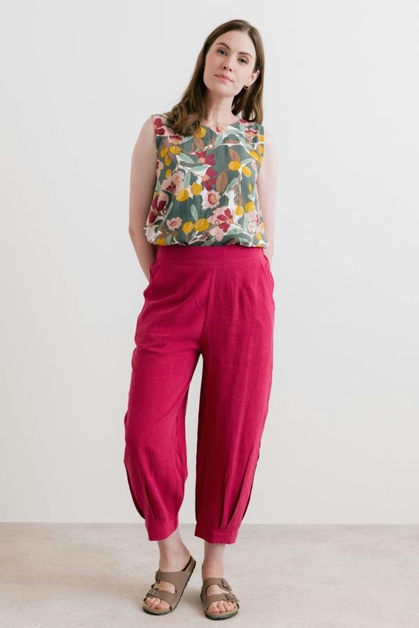 Lily & Me Sail Linen Blend Cropped Trousers Boysenberry