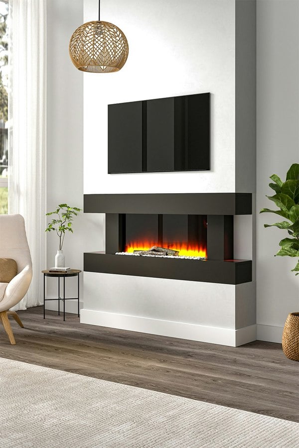Living and Home Contemporary Wall Mounted/Freestanding Electric Fireplace for Living Room with Adjustable Flames and Automatic Safety Shutoff