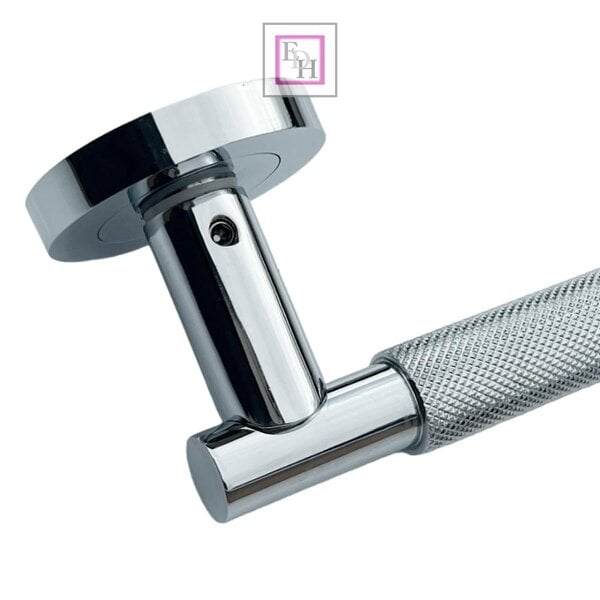 EDH Door Hardware Polished Chrome Knurled Door Handles on Round Rose – Modern Internal Lever Latch Handles