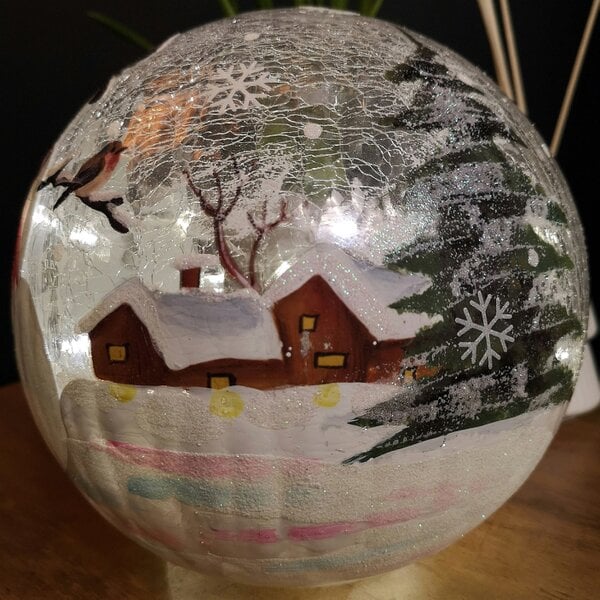 Samuel Alexander 20cm Battery Operated Warm White LED Crackle Effect Ball Christmas Decoration with Snowman
