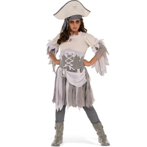 Bristol Novelty Childrens Girls Ghostly Pirate Costume - Black/White/Grey - 