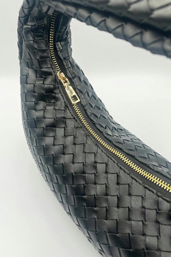 SVNX Woven Hobo Chain Shoulder Bag in Black