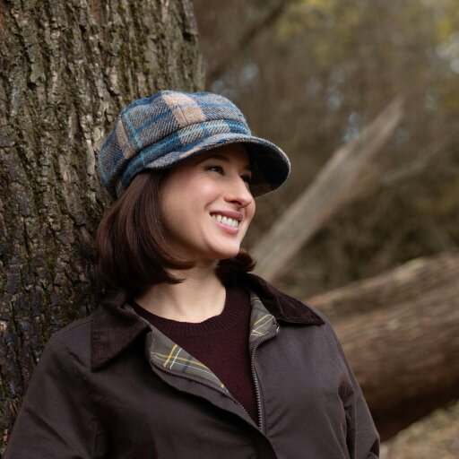 Heather Hats & Accessories Harris Tweed Luxury 8-Panel Traditional Tweed Flat Cap, Satin Lining, Outdoor Wear, Shoreline Blue