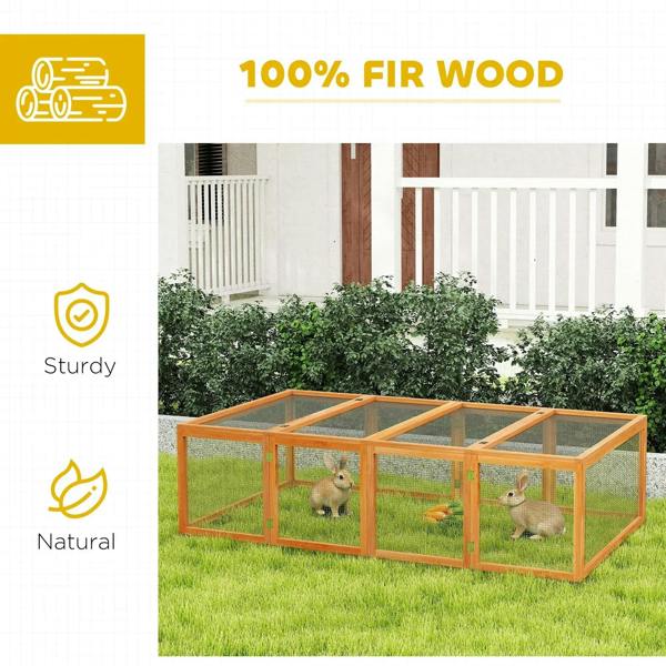 Natural wood wire-mesh rabbit hutch with multiple compartments for safe play