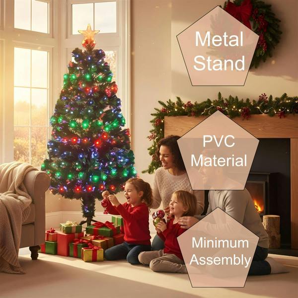4ft Pre-Lit Fibre Optic Christmas Tree, Green PVC, 8 Light Modes, Indoor Seasonal Decoration image 3