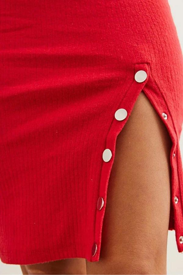 Hoxton Gal Brushed Stretch Dress with Button Details and Slit
