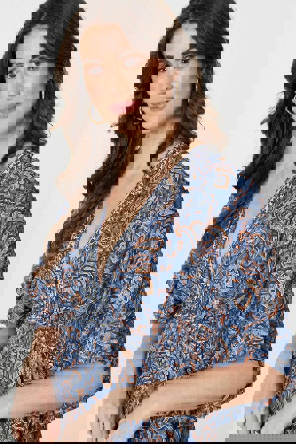 Navy | Paisley Print Kimono Sleeve Midi Dress