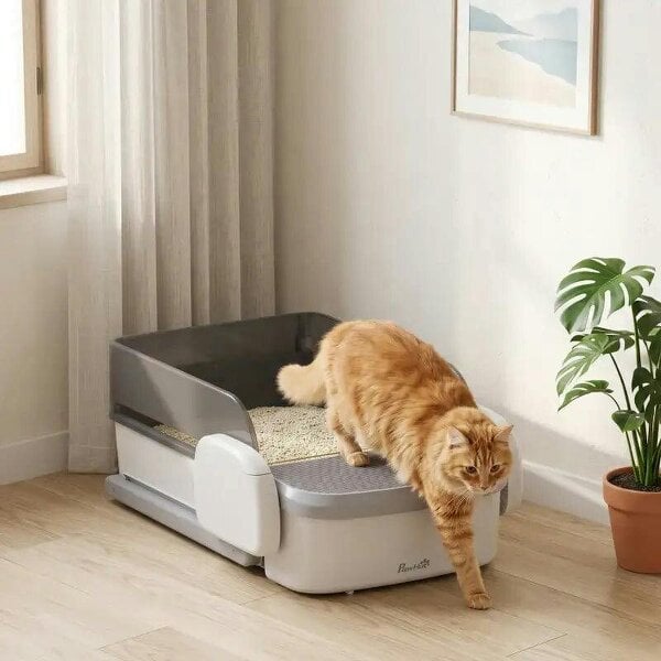 Bobobiy Self Cleaning Cat Litter Tray, Open-Top Automatic Litter Box with APP Control, Clumping Rake, 10L Waste Bin