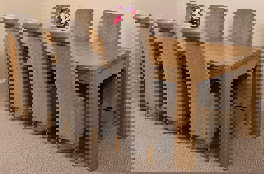 That's Furniture Kuba Extra Large Oak Dining Table with Montana Fabric Chairs