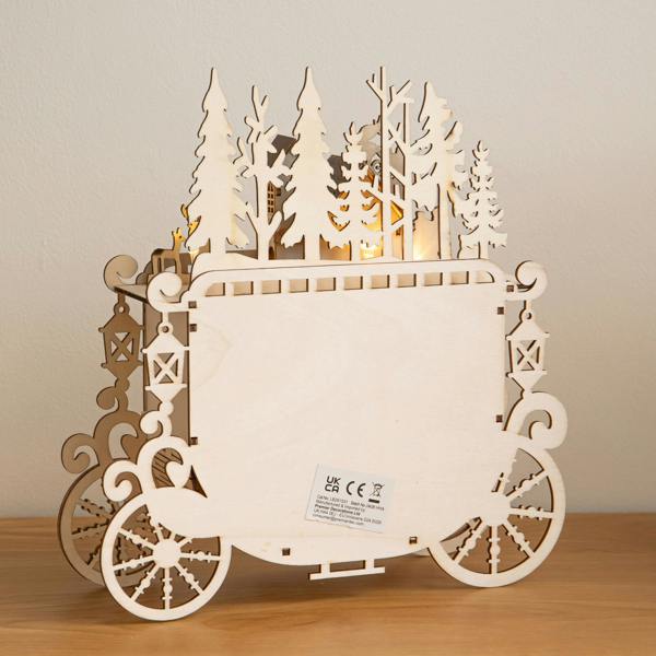 Samuel Alexander 25cm Battery Powered Light Up Wooden Christmas Carriage Village with Warm White LEDs