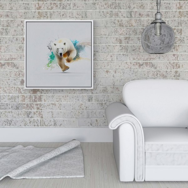 Warren Reed Charging Polar Bear Framed Canvas