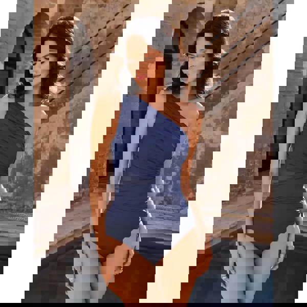 Midnight blue Miraclesuit Network Jena swimsuit with one-shoulder ruching