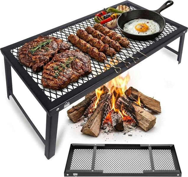 Adventure Peaks Foldable Camping Grill - 63 x 30 x 17 cm Portable BBQ with Steel Mesh, Compact Travel Grill for Camping