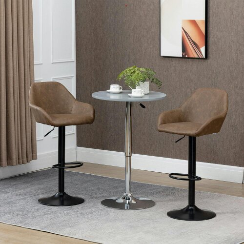 Wyld Haus Fadota Set Of 2 Dark Brown Faux Leather Adjustable Bar Chairs With Armrests