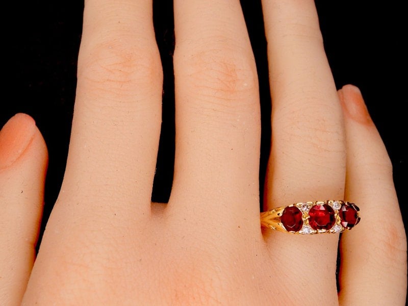 Vintage Tom An 18 carat gold Victorian style garnet dress ring