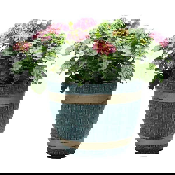 Gr8 Garden 2 x Large Blue Rustic Style Plastic Half Barrel Cask Planter Flower Plant Pot Set