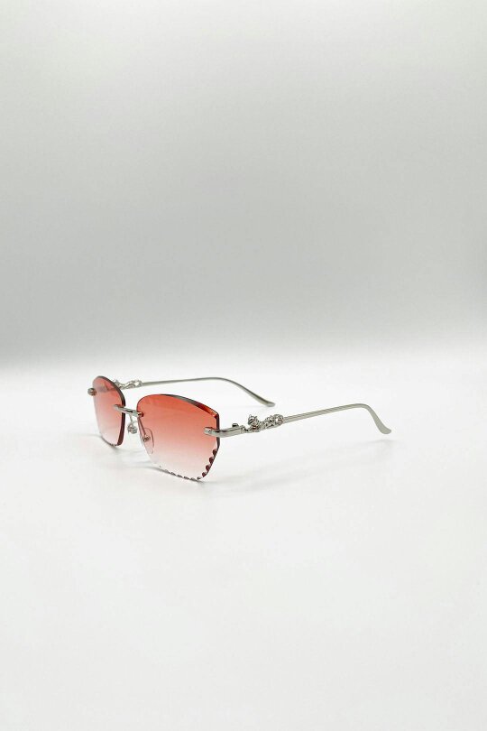 SVNX Cat Eye Rimless Sunglasses In Orange