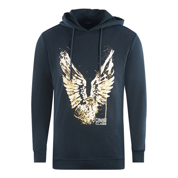 Cavalli Class Golden Eagle Logo Hoodie - Navy Blue