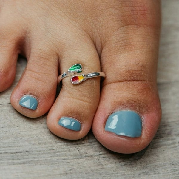 The Colourful Aura Pure Silver Colourful Floral Bohemian Midi Slim Beach Toe Ring