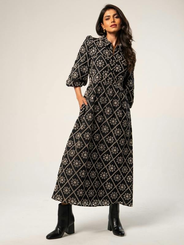 Rose & Nancy Lucille Black And White Broderie Dress