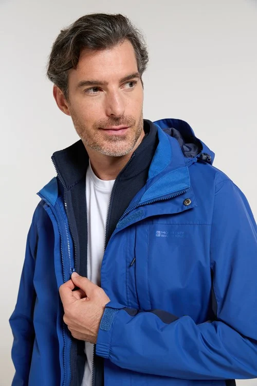 Mountain Warehouse Mens Thunderstorm 3 in 1 Waterproof Jacket - Blue