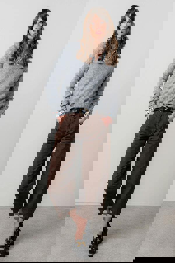 Lily & Me Woodchester V-Neck Boxy Knit Jumper Grey