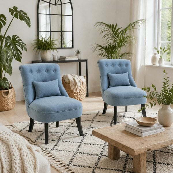 Wyld Haus Zilono Set Of 2 Blue Armless Button Tufted Tub Chairs With Linen Upholstery