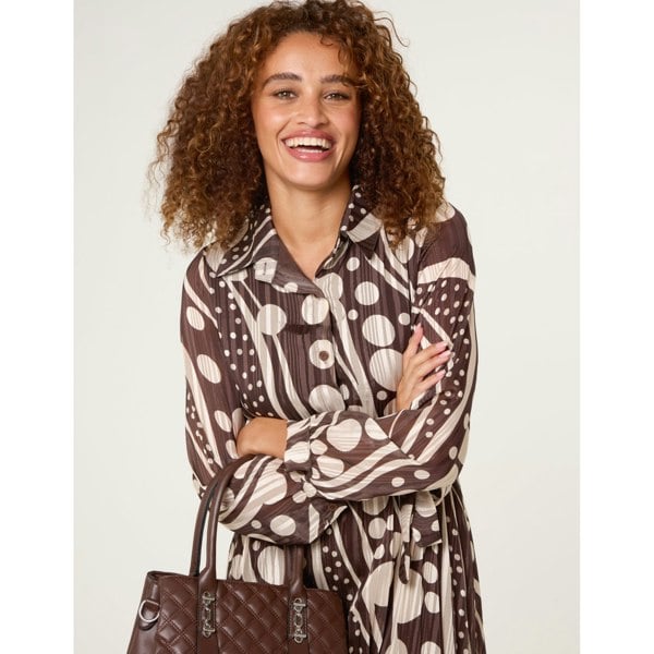 Blue Vanilla Abstract Polka Dot Dress And Metallic Striped Button Collar Dress