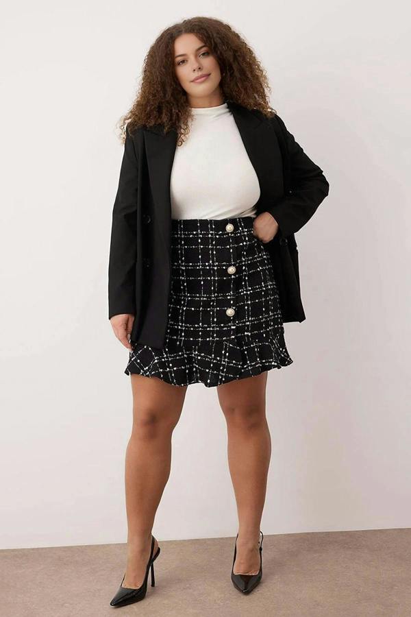 WOVCOR Tweed Checked Mini Woven Plus Size Skirt