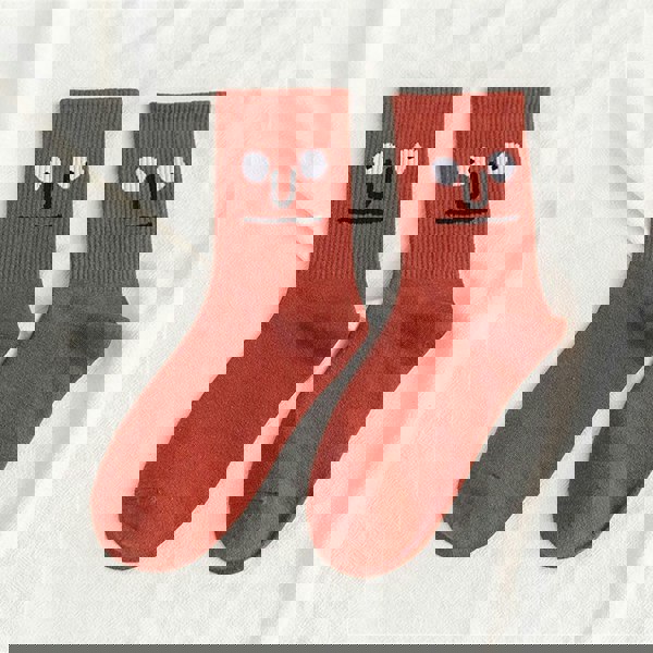 Anyfootwear 5 Pairs One Size 5-9 Red Unisex Wacky Expressions Style Trend Surprise Socks With Candy Colors Funny, Kawaii, Happy Girls Socks For Women