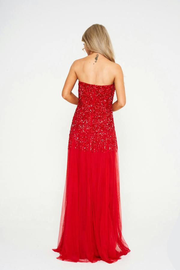 LuvForever Red Off-Shoulder Sequin Embellished Maxi Dress