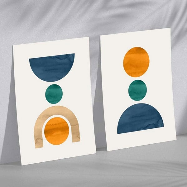 Sage Green Geometric Pineapple Fruit Set of 2 Art Prints