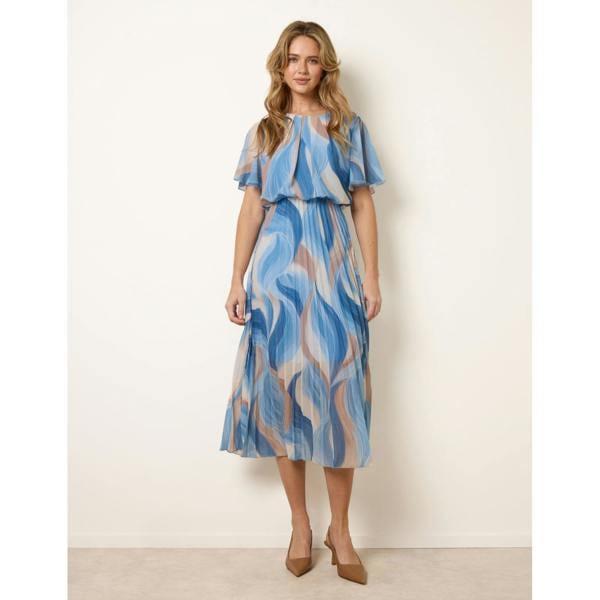 Blue Vanilla Short Sleeve Pleated Midi Dress