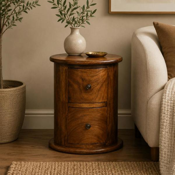 Artisan Furniture Solid Wood Mini Chestnut 2 Drawer Drum Chest