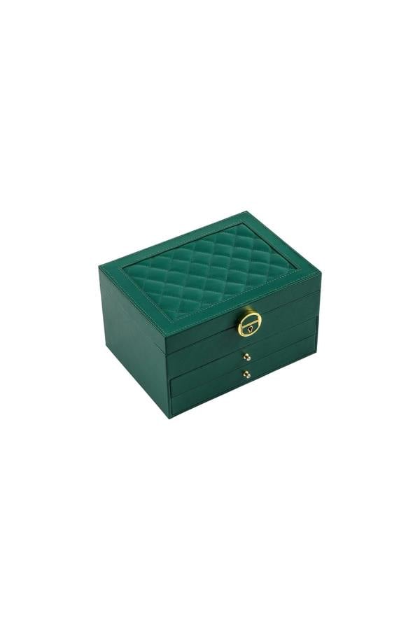 Dyzi 3 Layer PU Leather Jewellery Box Organiser with Drawers Green