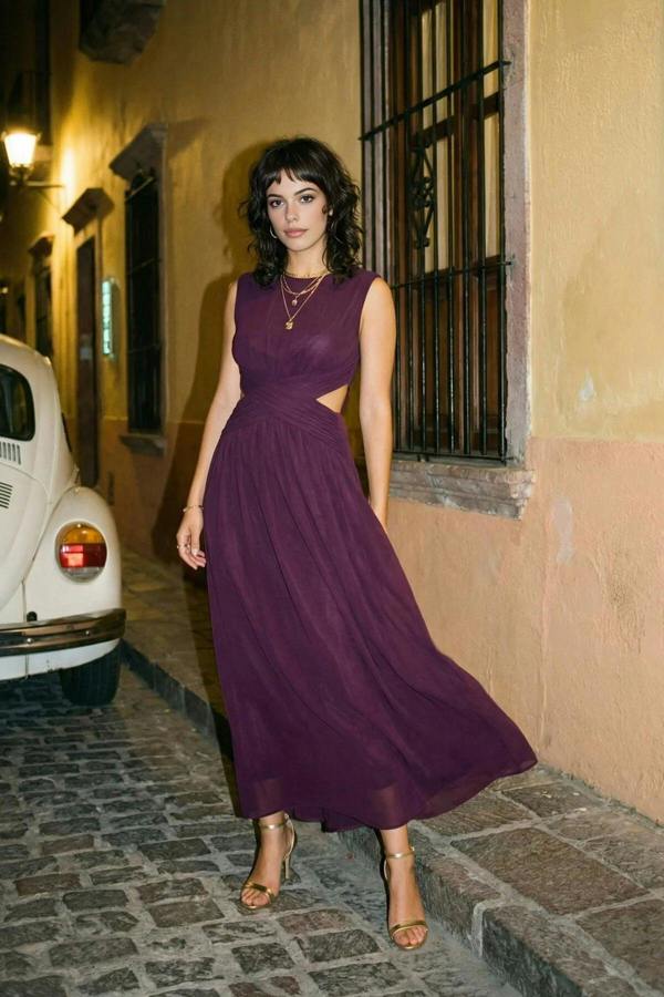 WOVCOR Flowy Tulle Dress with A-Line and Cut Out Detail