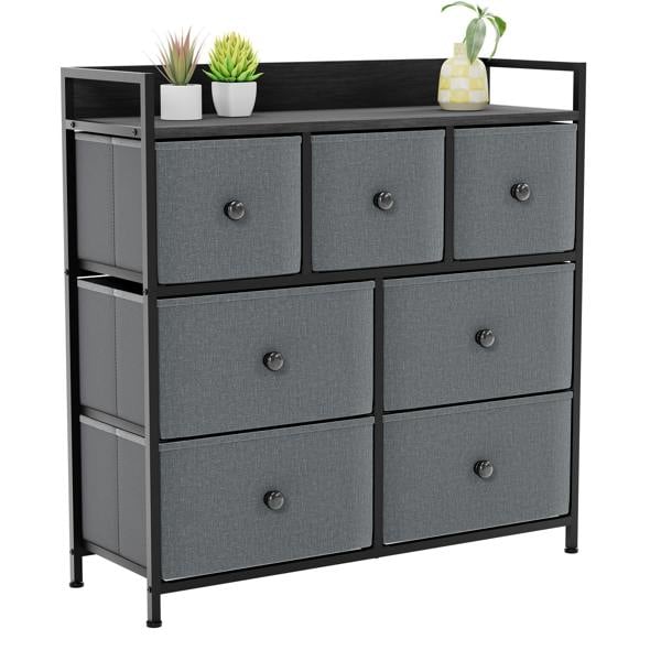 Vida Designs Chorley 7 Drawer Fabric Drawer Chest, Beige & Grey Wood