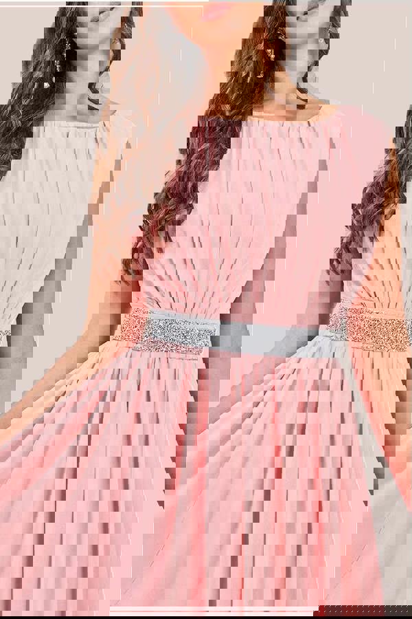 Chiffon Maxi With Embellished Belt - Peach DR3472